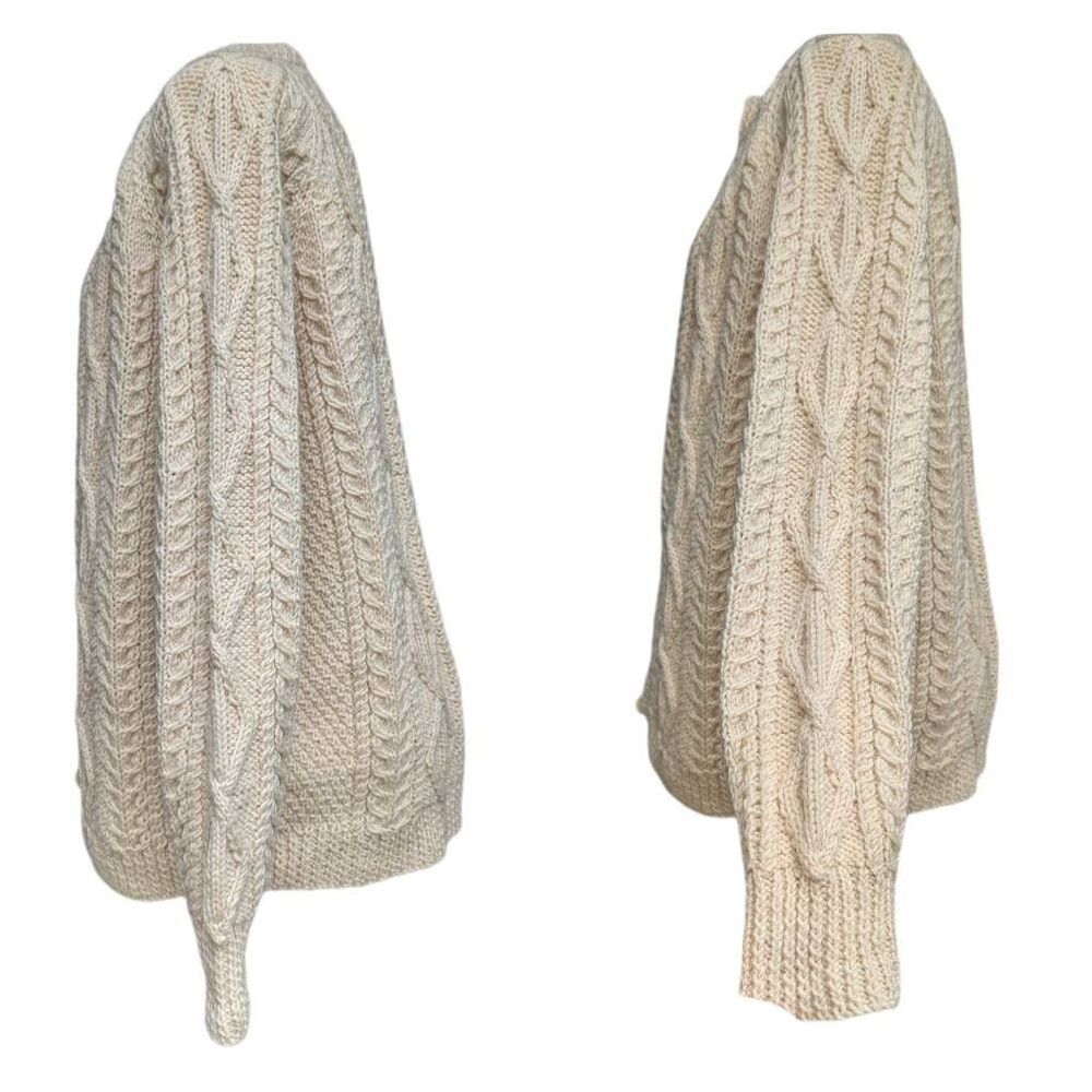 Fisherman Sweater Cardigan Off White Cream Heavy Cable Wood Buttons Unbranded - Picture 9 of 10